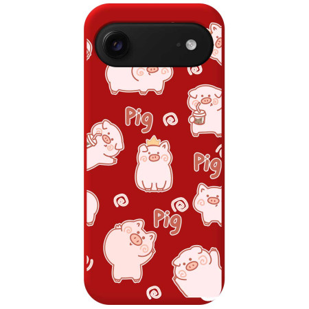 Funda Silicona Líquida Roja para Iphone 17 Air (6.5) diseño Cerdos Dibujos