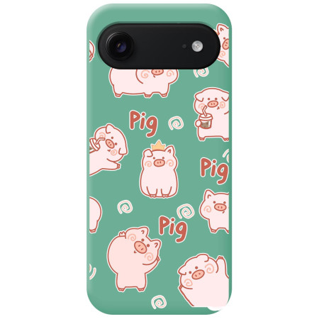 Funda Silicona Líquida Verde para Iphone 17 Air (6.5) diseño Cerdos Dibujos