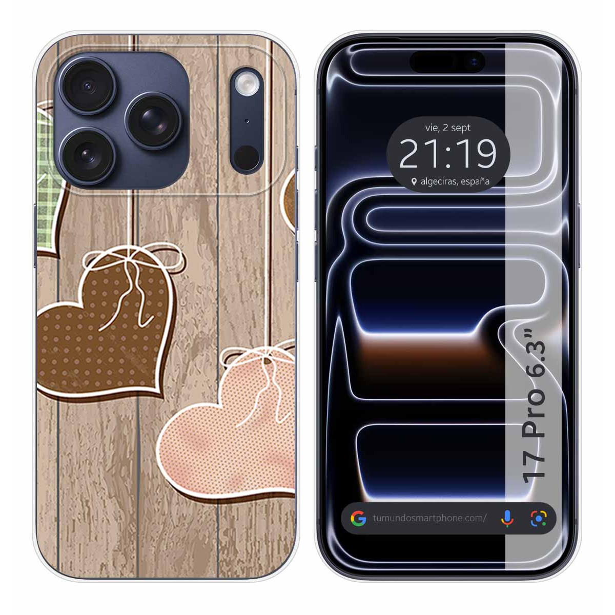 Funda Silicona para Iphone 17 Pro (6.3) diseño Corazones Madera Dibujos