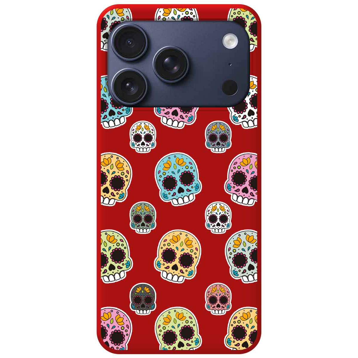 Funda Silicona Líquida Roja para Iphone 17 Pro (6.3) diseño Catrina Dibujos