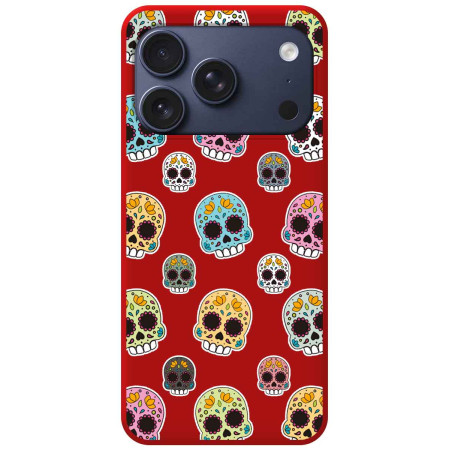 Funda Silicona Líquida Roja para Iphone 17 Pro (6.3) diseño Catrina Dibujos