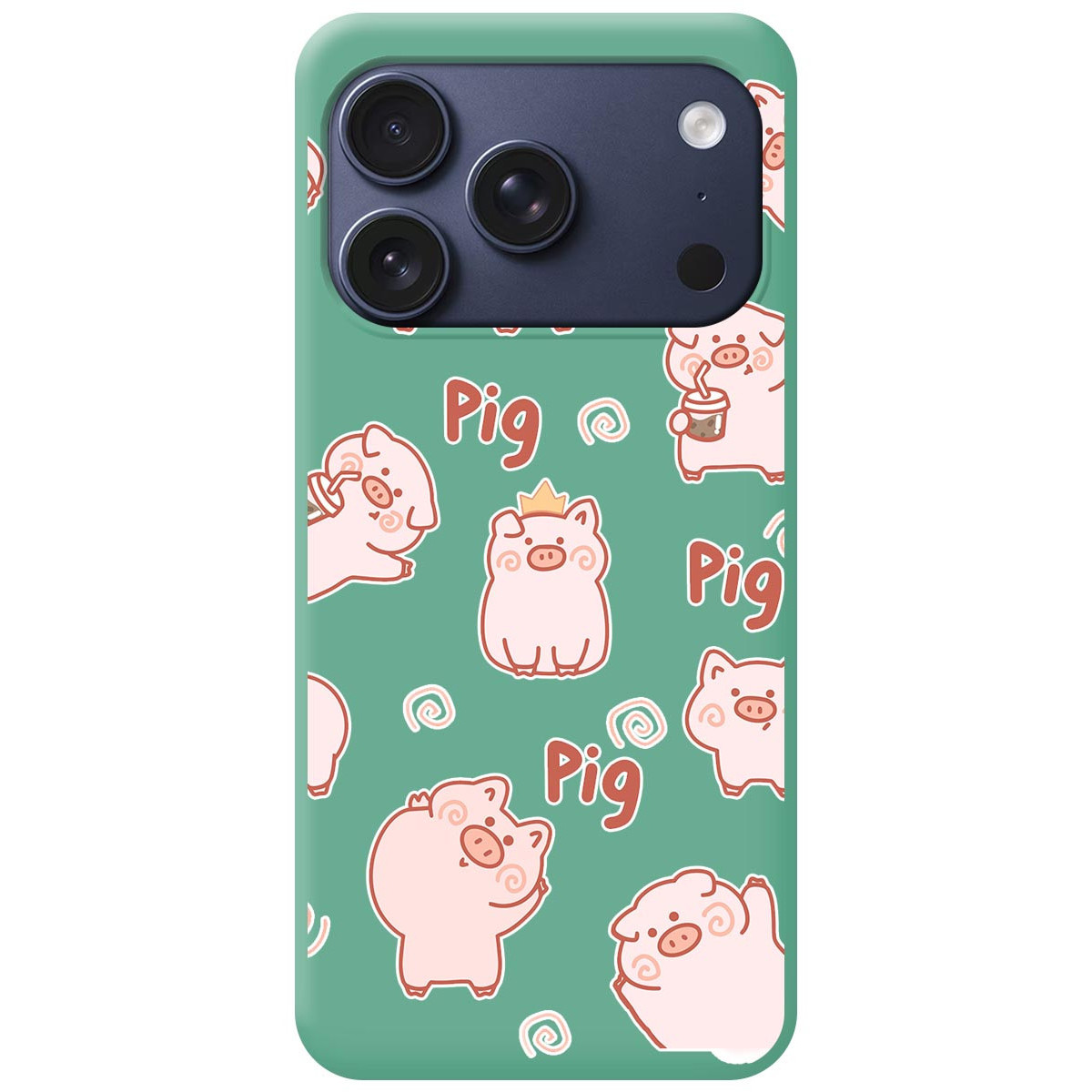 Funda Silicona Líquida Verde para Iphone 17 Pro (6.3) diseño Cerdos Dibujos