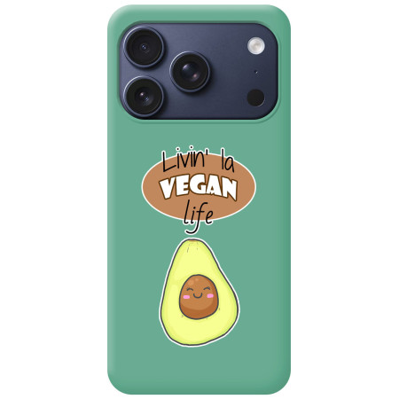 Funda Silicona Líquida Verde para Iphone 17 Pro (6.3) diseño Vegan Life Dibujos