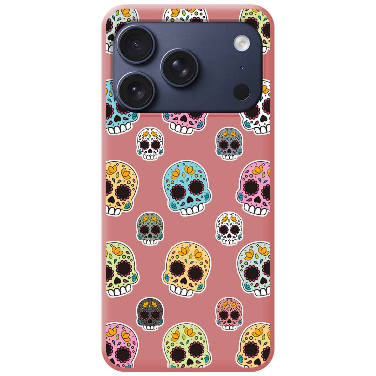 Funda Silicona Líquida Rosa para Iphone 17 Pro Max (6.9) diseño Catrina Dibujos
