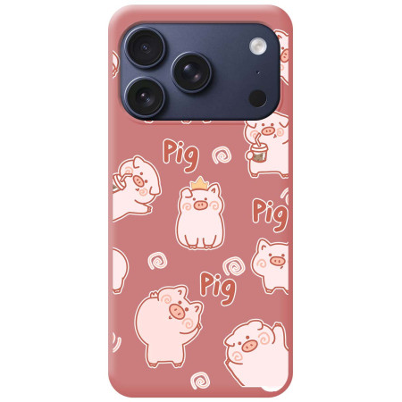 Funda Silicona Líquida Rosa para Iphone 17 Pro Max (6.9) diseño Cerdos Dibujos
