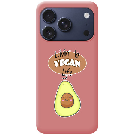 Funda Silicona Líquida Rosa para Iphone 17 Pro Max (6.9) diseño Vegan Life Dibujos