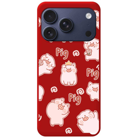 Funda Silicona Líquida Roja para Iphone 17 Pro Max (6.9) diseño Cerdos Dibujos
