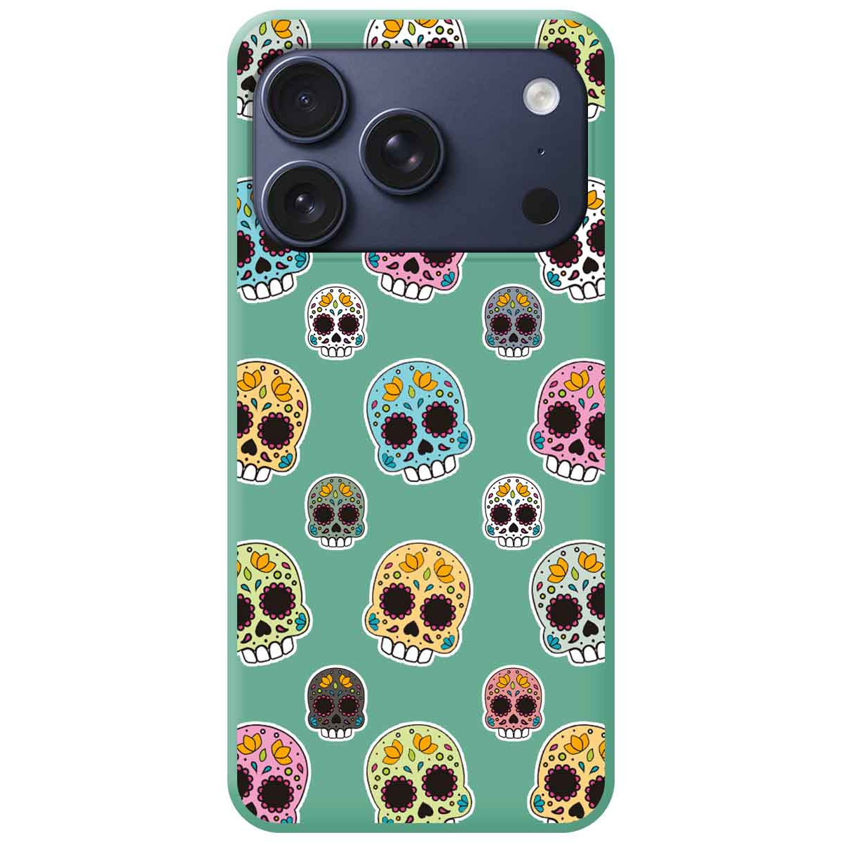Funda Silicona Líquida Verde para Iphone 17 Pro Max (6.9) diseño Catrina Dibujos
