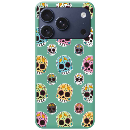 Funda Silicona Líquida Verde para Iphone 17 Pro Max (6.9) diseño Catrina Dibujos