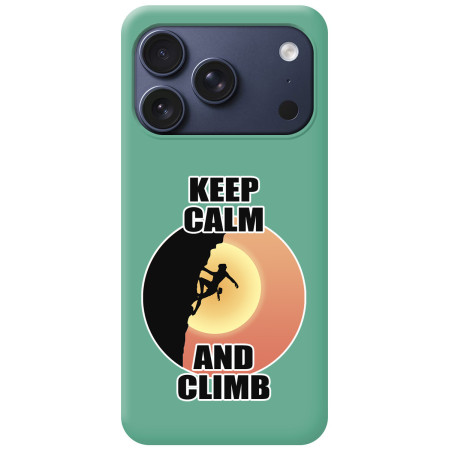 Funda Silicona Líquida Verde para Iphone 17 Pro Max (6.9) diseño Mujer Escalada Dibujos