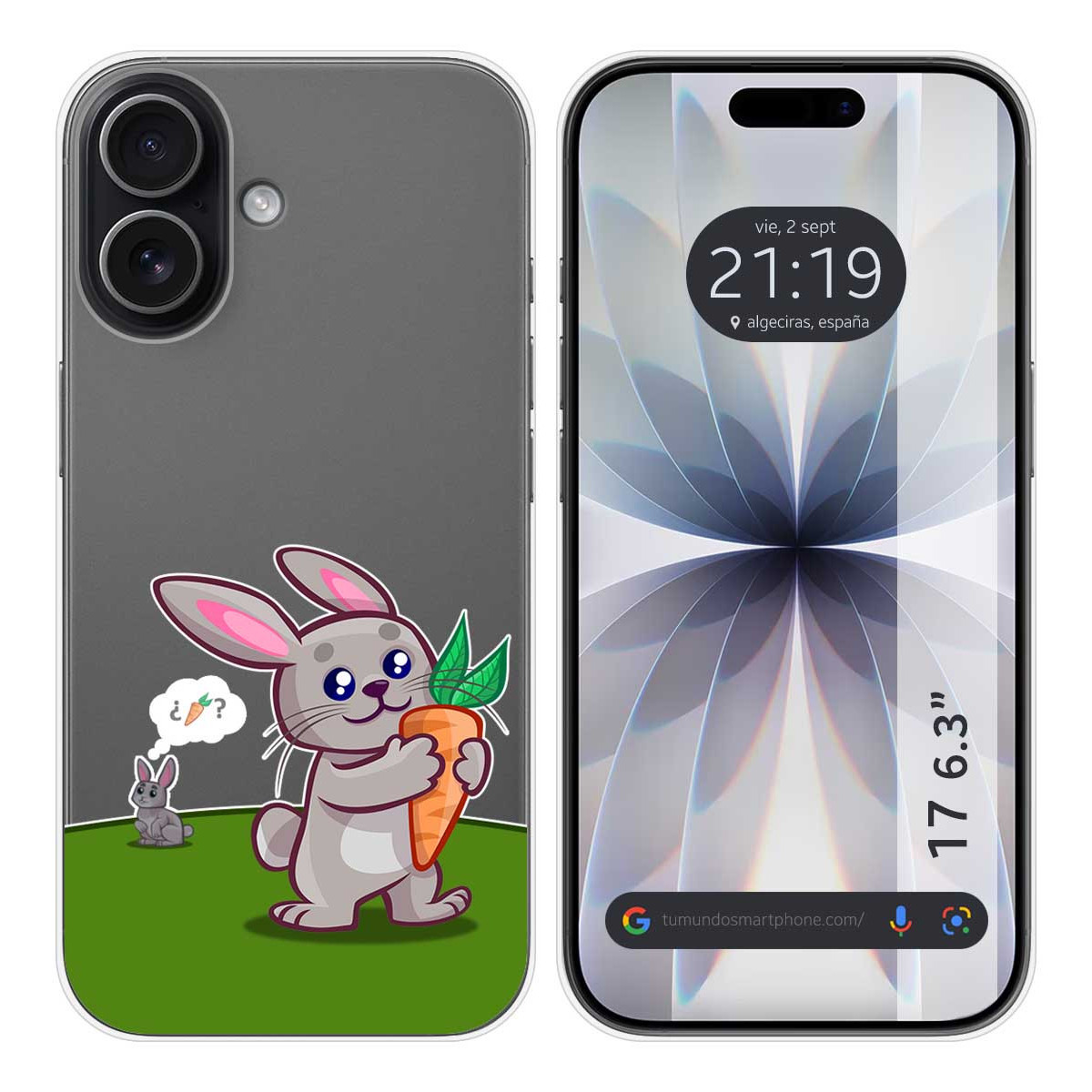 Funda Silicona Transparente para Iphone 17 (6.3) diseño Conejo Dibujos