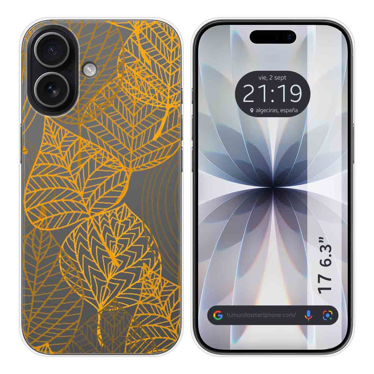 Funda Silicona Transparente para Iphone 17 (6.3) diseño Hojas Dibujos