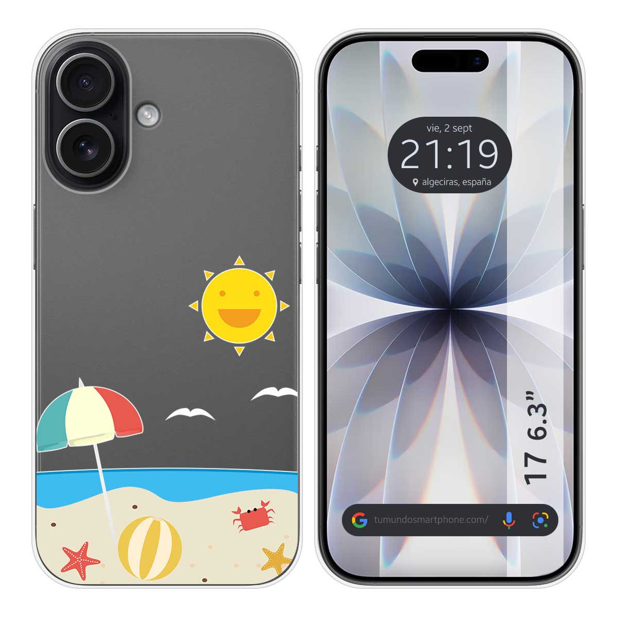 Funda Silicona Transparente para Iphone 17 (6.3) diseño Playa Dibujos