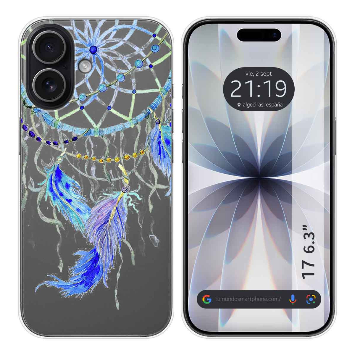 Funda Silicona Transparente para Iphone 17 (6.3) diseño Plumas Dibujos