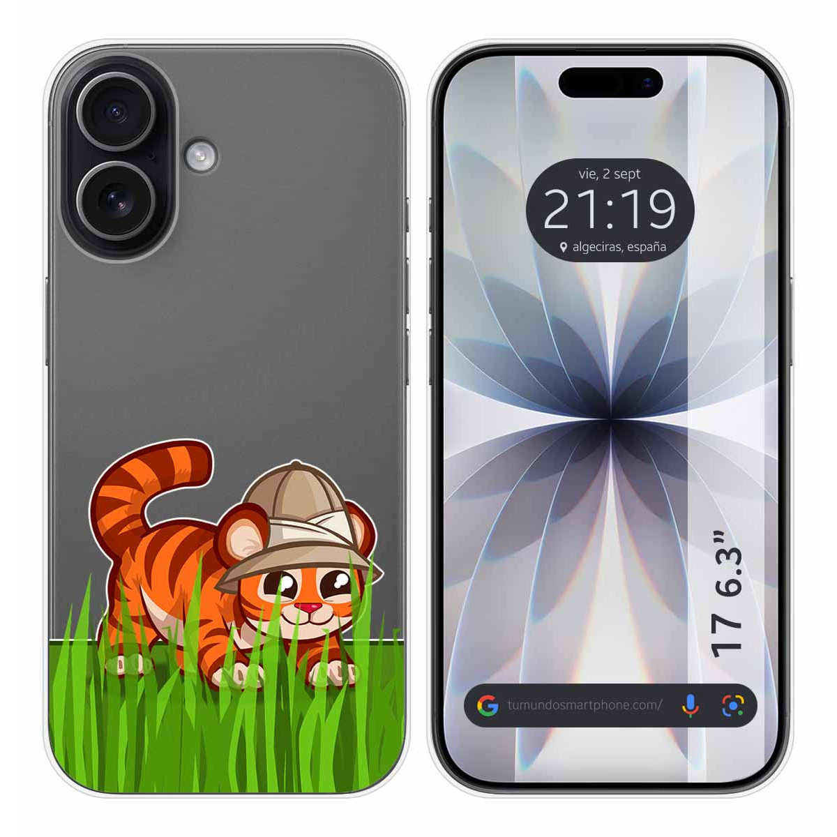 Funda Silicona Transparente para Iphone 17 (6.3) diseño Tigre Dibujos