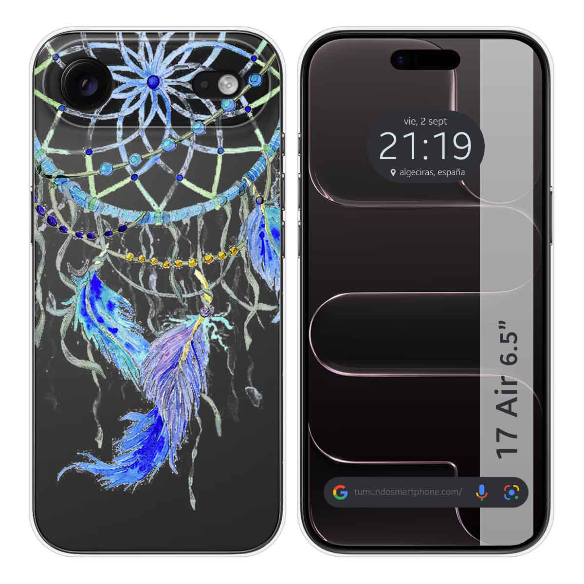 Funda Silicona Transparente para Iphone 17 Air (6.5) diseño Plumas Dibujos