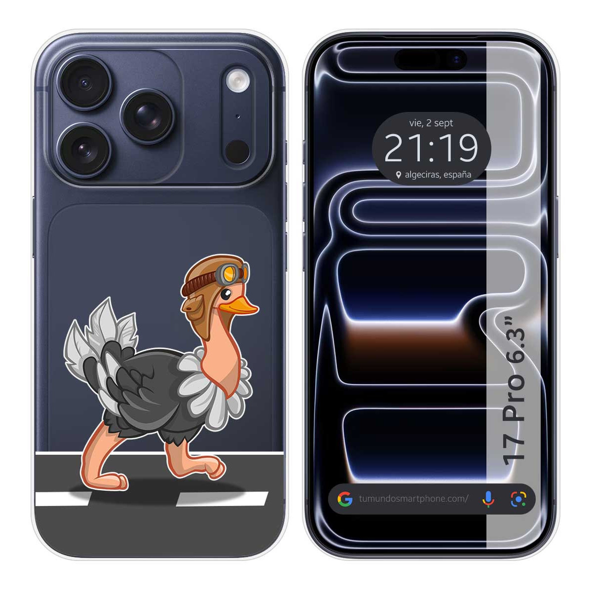 Funda Silicona Transparente para Iphone 17 Pro (6.3) diseño Avestruz Dibujos