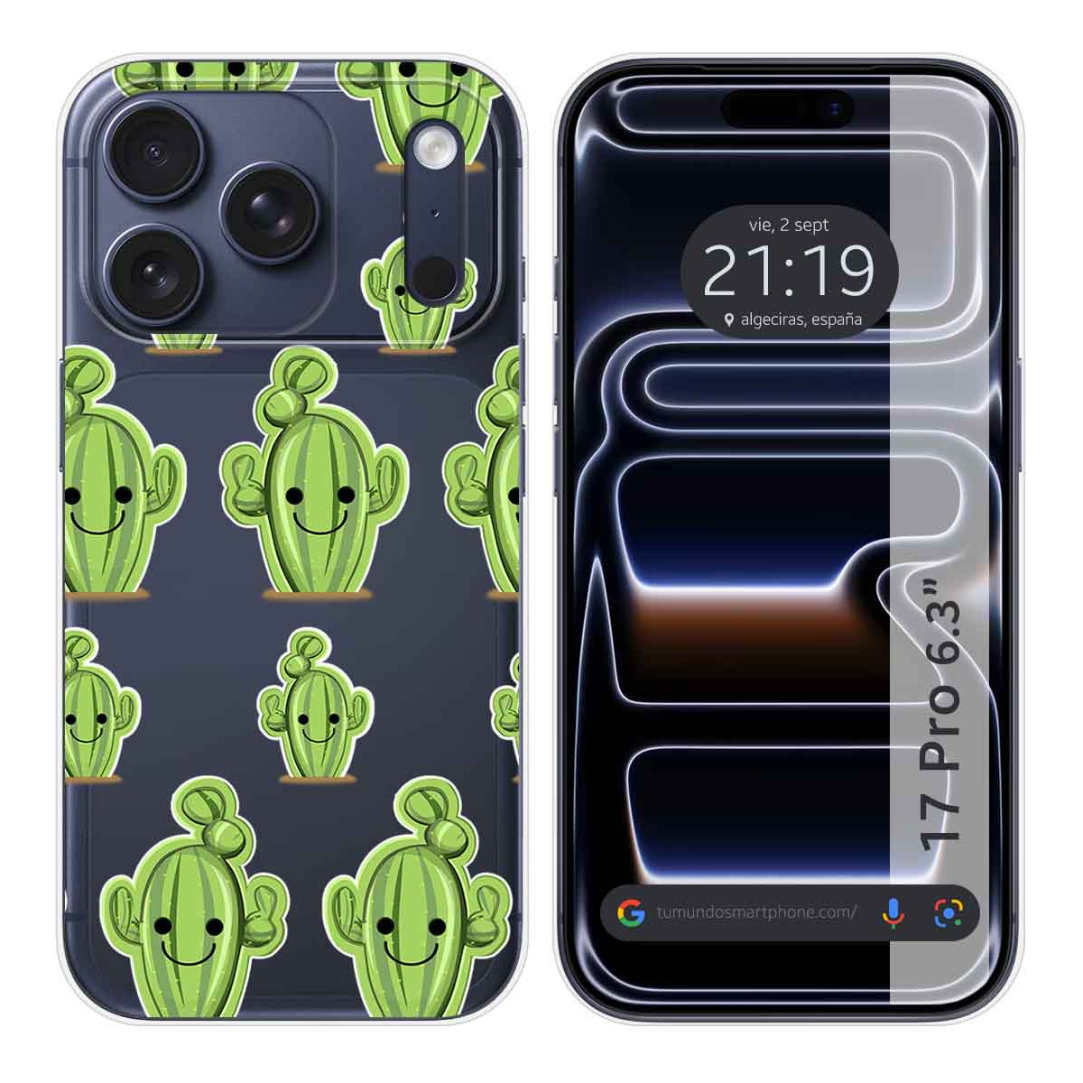 Funda Silicona Transparente para Iphone 17 Pro (6.3) diseño Cactus Dibujos