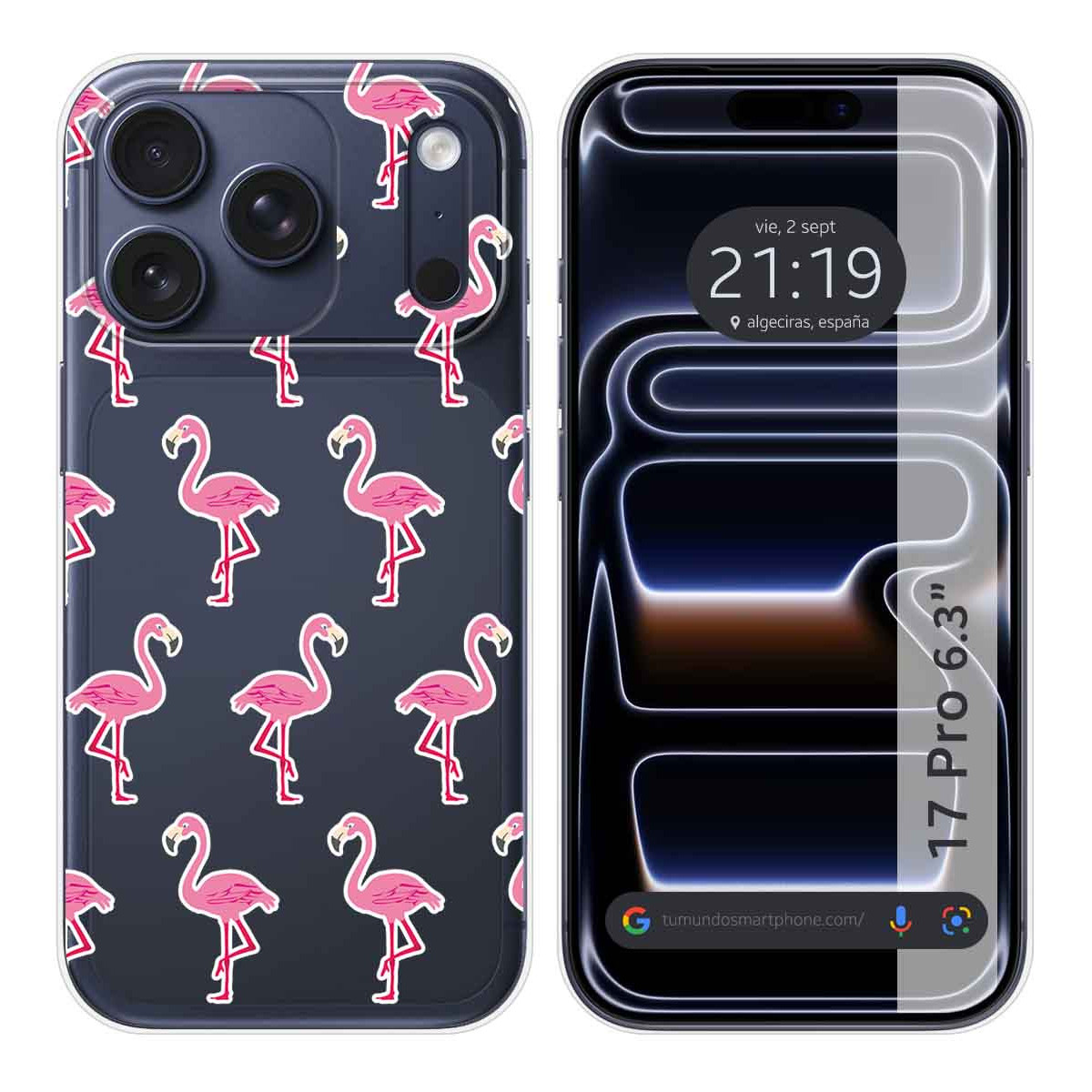 Funda Silicona Transparente para Iphone 17 Pro (6.3) diseño Flamenco Dibujos