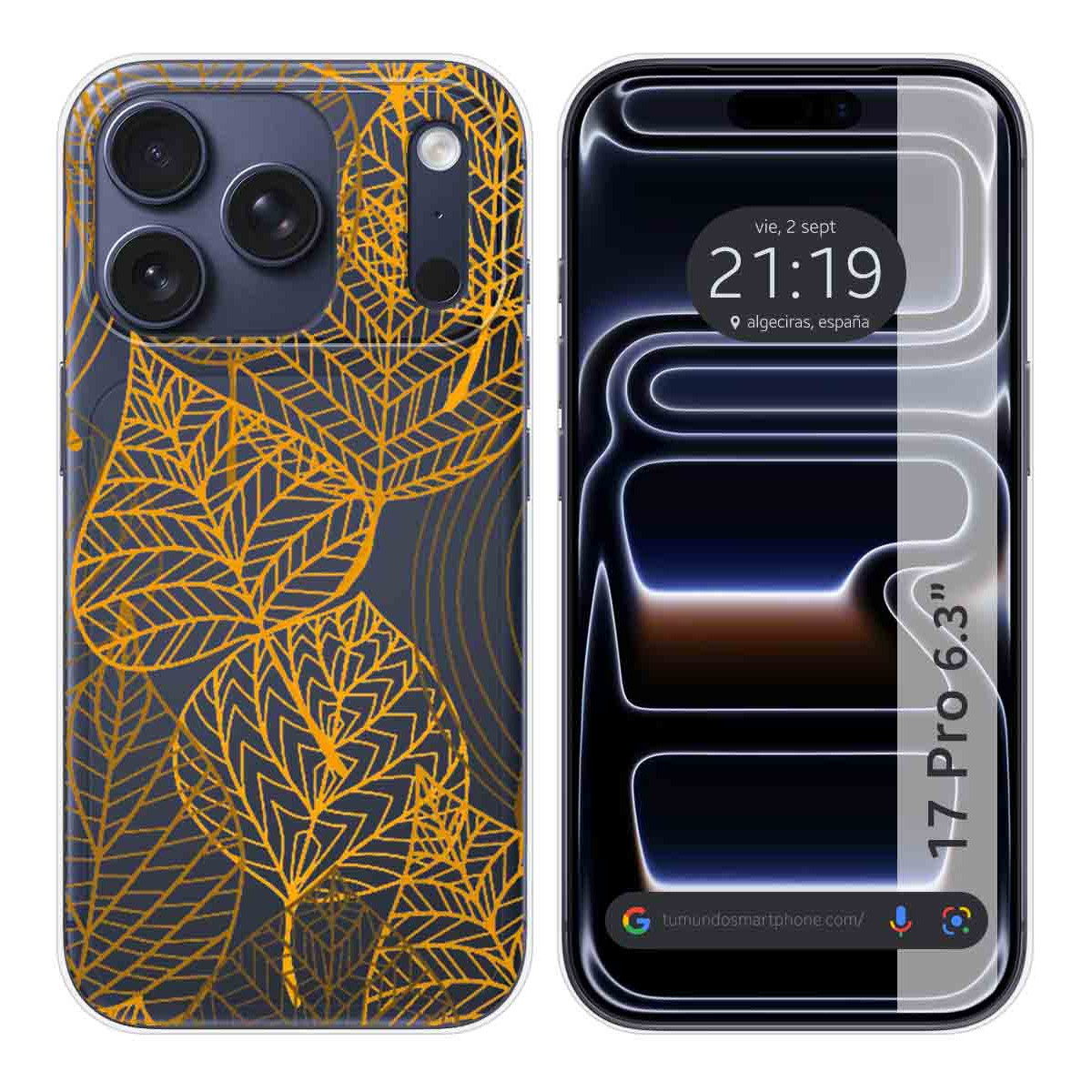 Funda Silicona Transparente para Iphone 17 Pro (6.3) diseño Hojas Dibujos