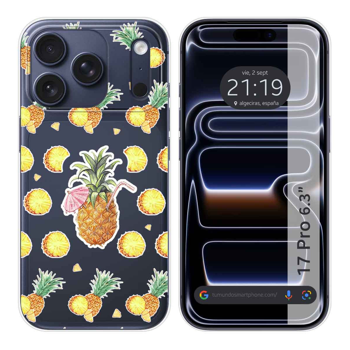 Funda Silicona Transparente para Iphone 17 Pro (6.3) diseño Piña Dibujos