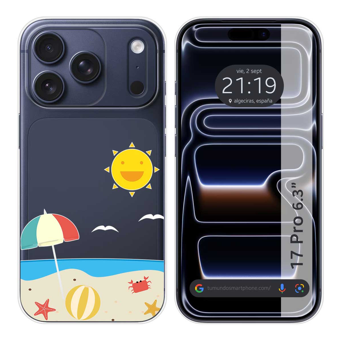 Funda Silicona Transparente para Iphone 17 Pro (6.3) diseño Playa Dibujos