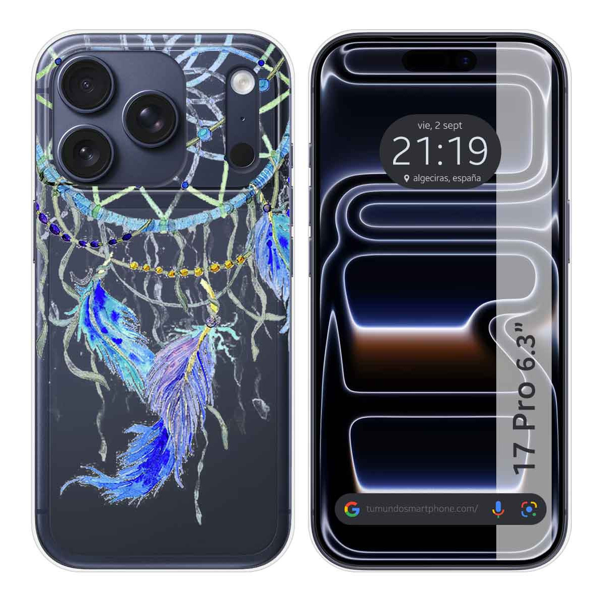 Funda Silicona Transparente para Iphone 17 Pro (6.3) diseño Plumas Dibujos