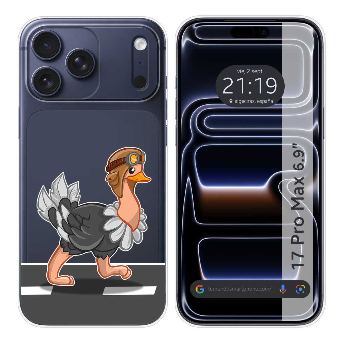 Funda Silicona Transparente para Iphone 17 Pro Max (6.9) diseño Avestruz Dibujos