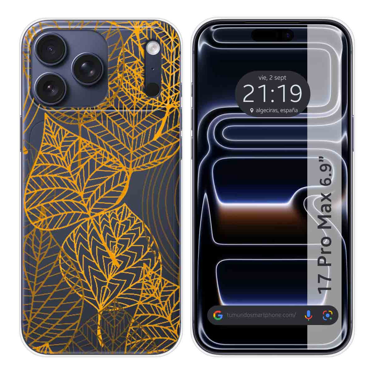 Funda Silicona Transparente para Iphone 17 Pro Max (6.9) diseño Hojas Dibujos
