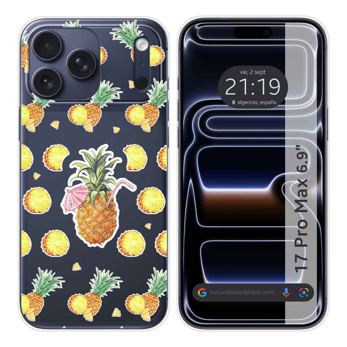 Funda Silicona Transparente para Iphone 17 Pro Max (6.9) diseño Piña Dibujos