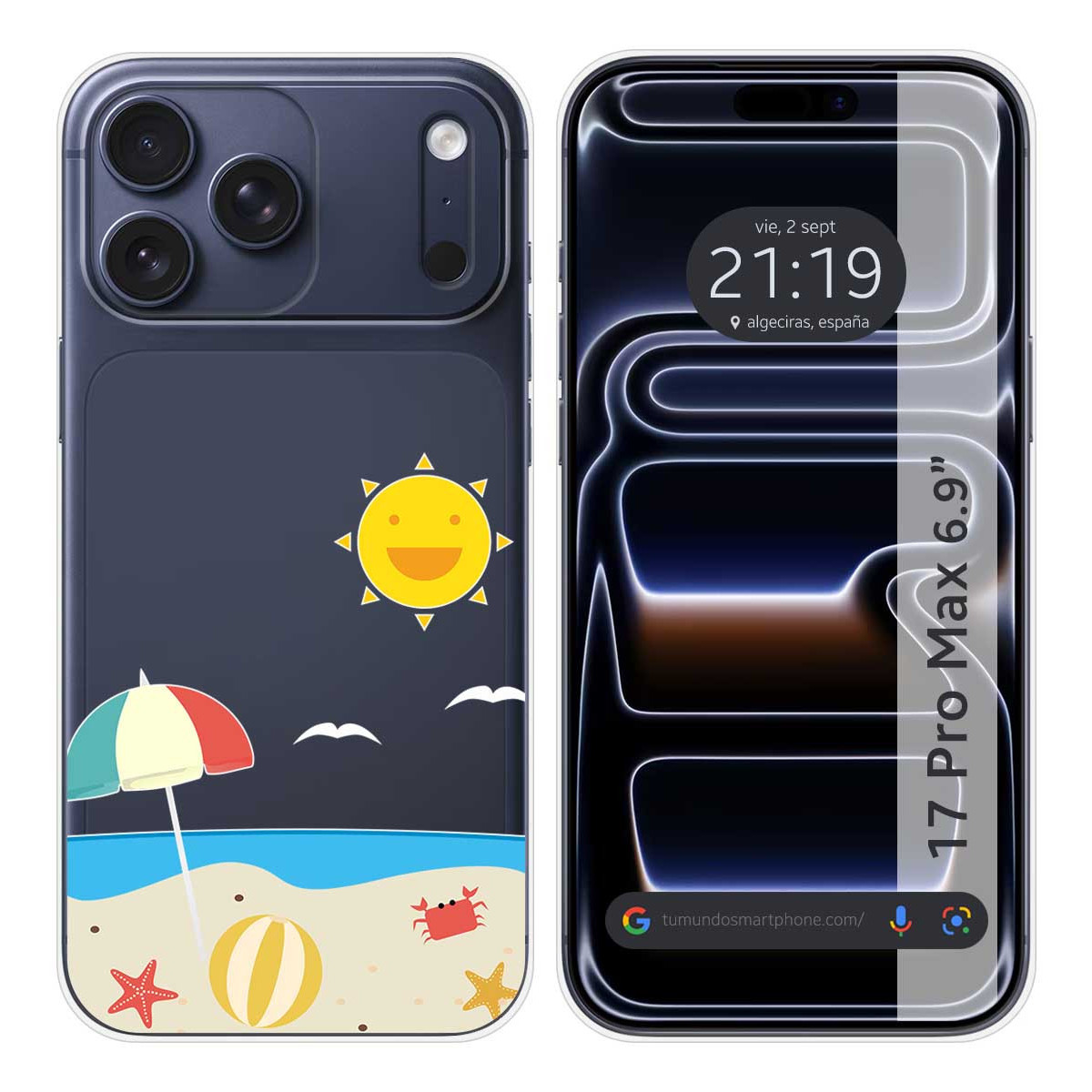 Funda Silicona Transparente para Iphone 17 Pro Max (6.9) diseño Playa Dibujos