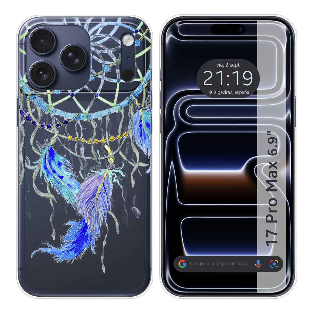 Funda Silicona Transparente para Iphone 17 Pro Max (6.9) diseño Plumas Dibujos