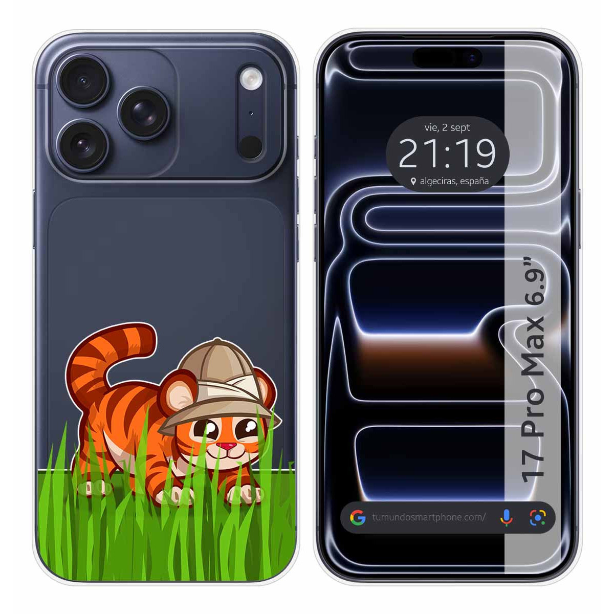 Funda Silicona Transparente para Iphone 17 Pro Max (6.9) diseño Tigre Dibujos
