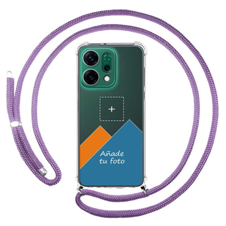 Personaliza tu Funda Colgante Transparente para Oppo Reno 14 5G con Cordon Morado Dibujo Personalizada