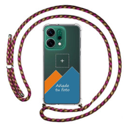 Personaliza tu Funda Colgante Transparente para Oppo Reno 14 5G con Cordon Rosa / Dorado Dibujo Personalizada