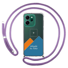 Personaliza tu Funda Colgante Transparente para Oppo Reno 14 F / 14F 5G con Cordon Morado Dibujo Personalizada