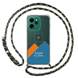 Personaliza tu Funda Colgante Transparente para Oppo Reno 14 FS / 14FS 5G con Cordon Verde / Dorado Dibujo Personalizada