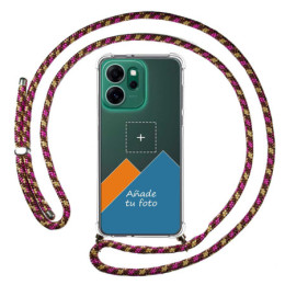 Personaliza tu Funda Colgante Transparente para Oppo Reno 14 FS / 14FS 5G con Cordon Rosa / Dorado Dibujo Personalizada