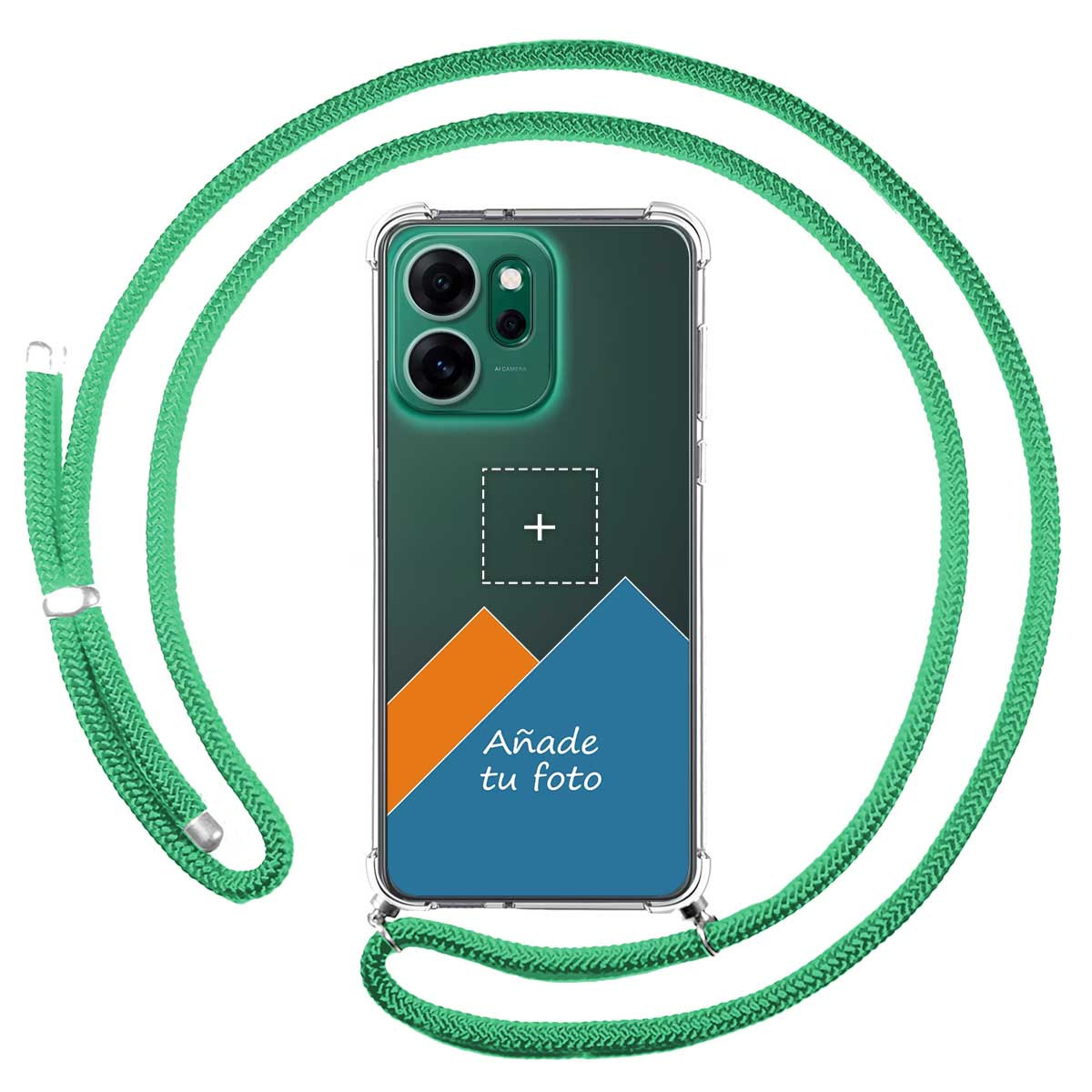 Personaliza tu Funda Colgante Transparente para Oppo Reno 14 FS / 14FS 5G con Cordon Verde Agua Dibujo Personalizada