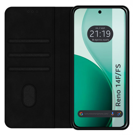 Funda Libro de Polipiel con tarjetero para Oppo Reno 14 FS / 14FS 5G color Negra