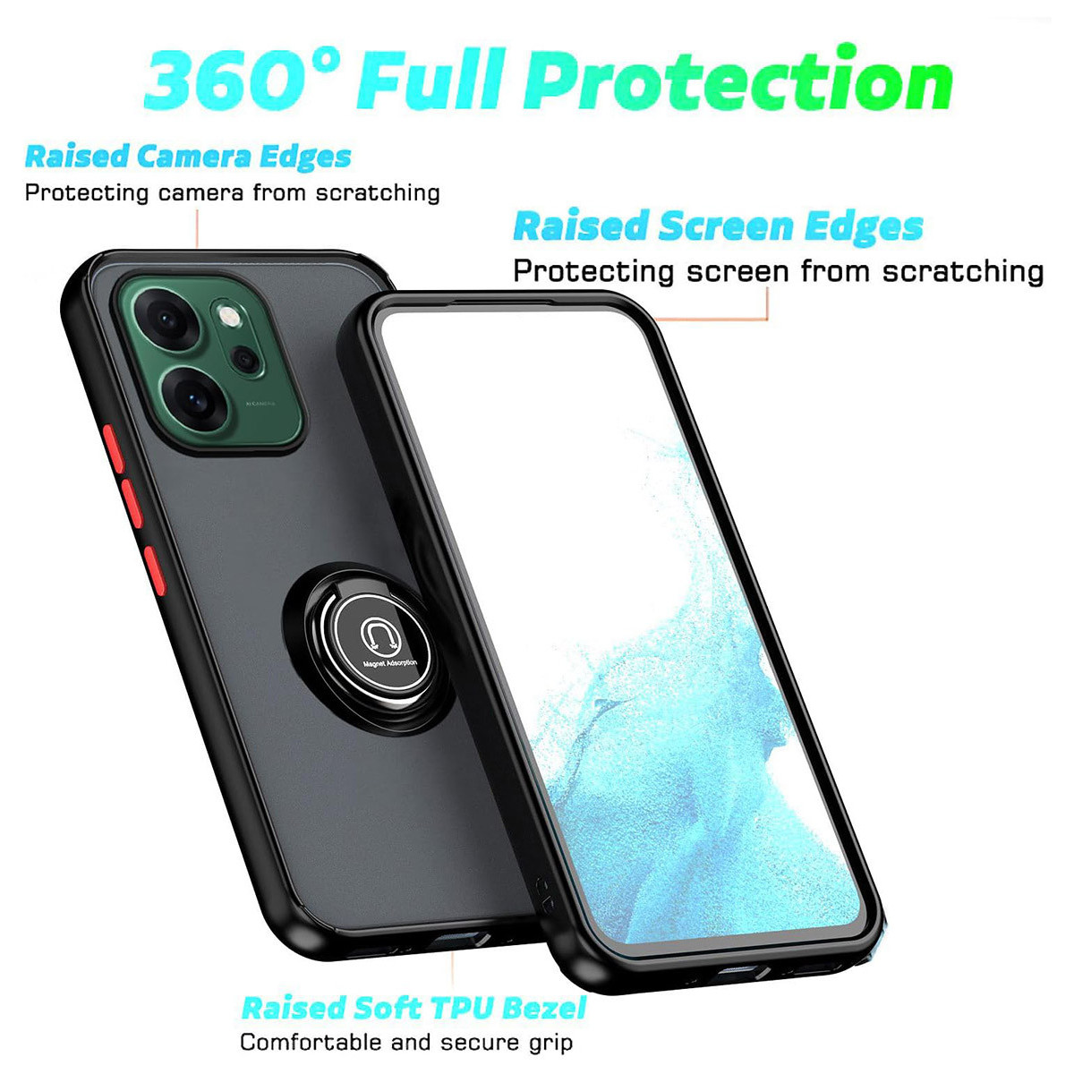 Funda Mate con Borde Negro y Anillo Giratorio 360 para Oppo Reno 14 FS / 14FS 5G
