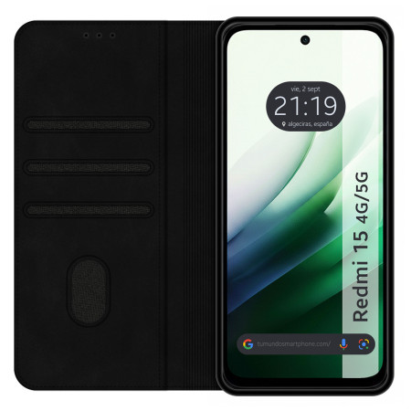 Funda Libro de Polipiel con tarjetero para Xiaomi Redmi 15 4G / 5G color Negra