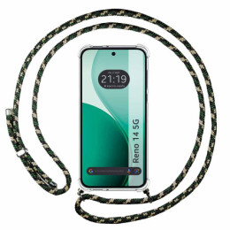 Funda Colgante Transparente para Oppo Reno 14 5G con Cordon Verde / Dorado