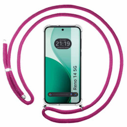 Funda Colgante Transparente para Oppo Reno 14 5G con Cordon Rosa Fucsia