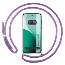 Funda Colgante Transparente para Oppo Reno 14 5G con Cordon Morado