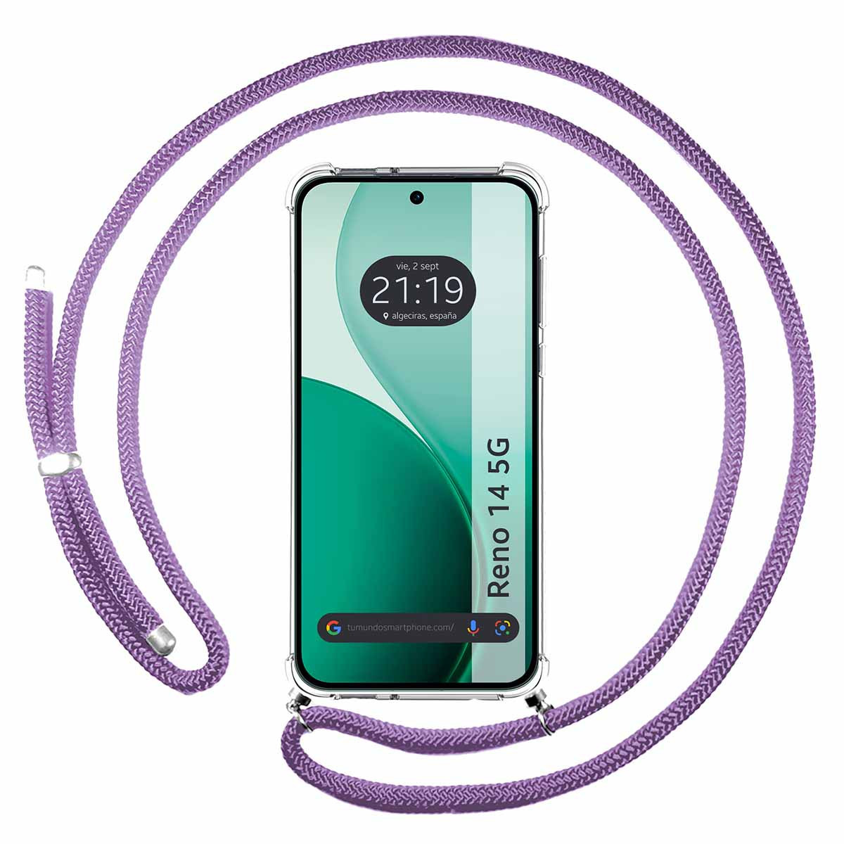 Funda Colgante Transparente para Oppo Reno 14 5G con Cordon Morado