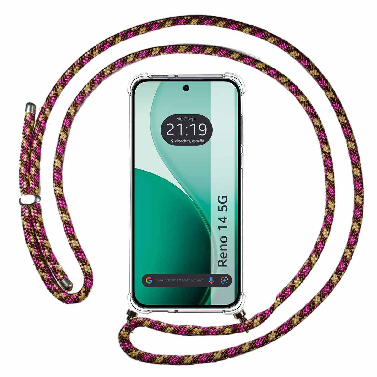 Funda Colgante Transparente para Oppo Reno 14 5G con Cordon Rosa / Dorado