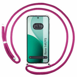 Funda Colgante Transparente para Oppo Reno 14 F / 14F 5G con Cordon Rosa Fucsia