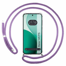 Funda Colgante Transparente para Oppo Reno 14 F / 14F 5G con Cordon Morado