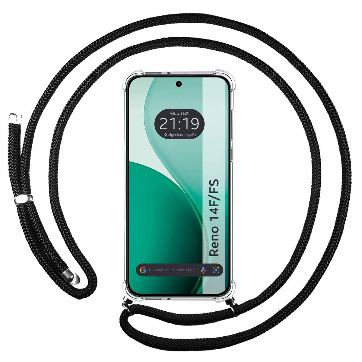 Funda Colgante Transparente para Oppo Reno 14 F / 14F 5G con Cordon Negro